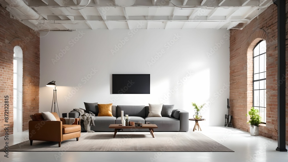 Fototapeta premium Living room in loft style, brick walls