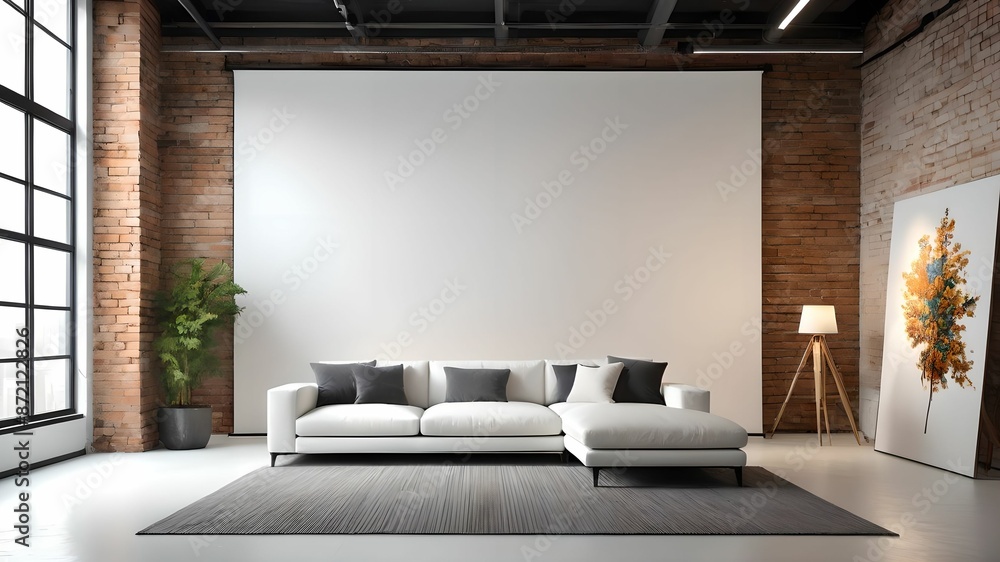 Living room in loft style, brick walls Living room in loft style, brick walls