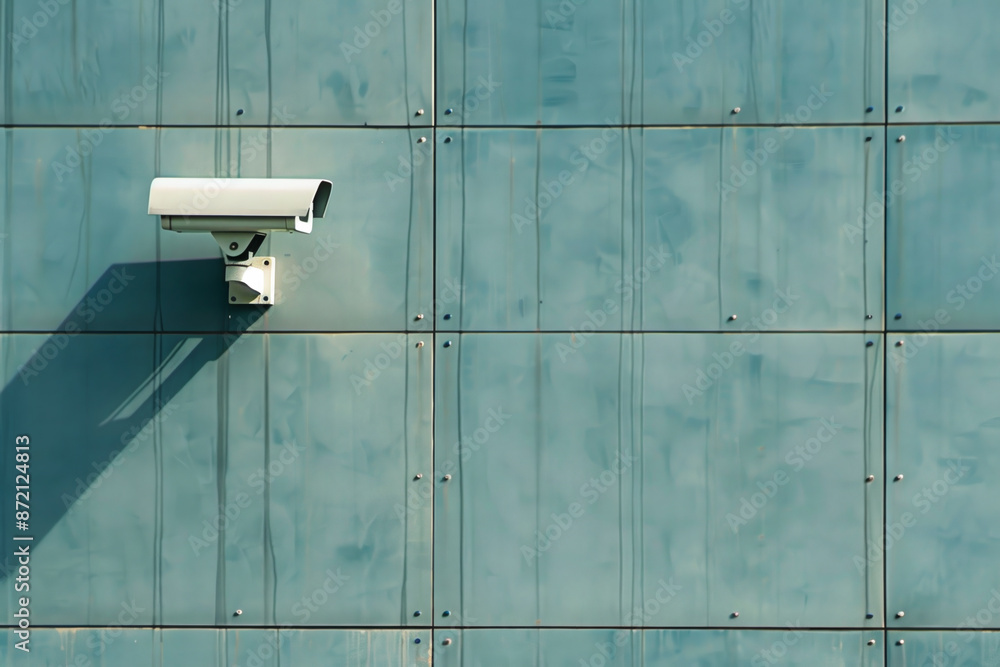 A white security camera is mounted on a wall A white security camera is mounted on a wall