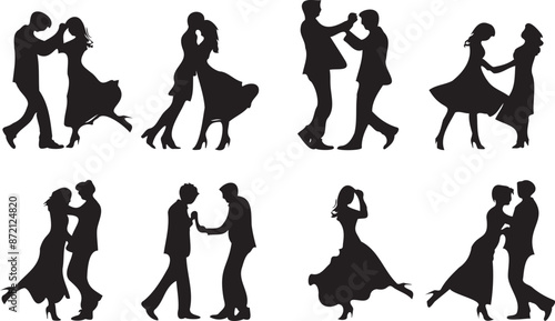 Young couples dancing black silhouette 
