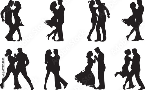 Young couples dancing black silhouette 