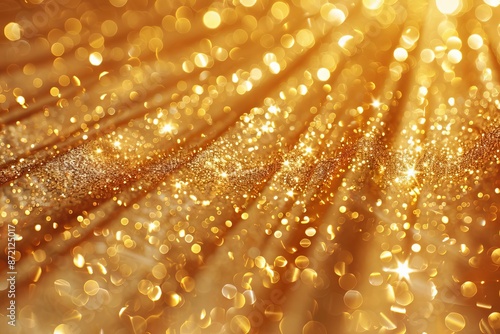 Golden light rays with sparkling glow effect on a white background, ideal for festive and celebratory designs , add copyspace for text