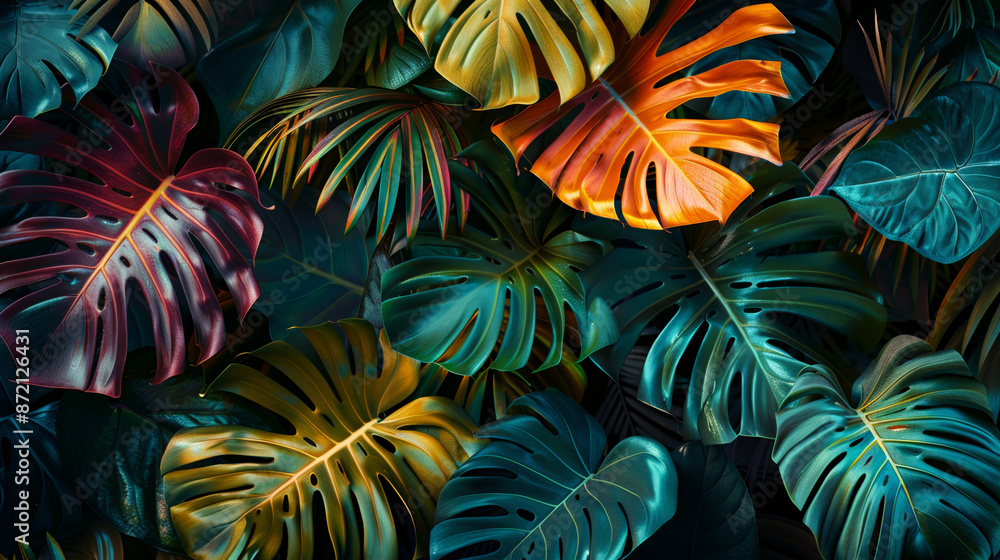 A colorful image of leaves with a green background A colorful image of leaves with a green background