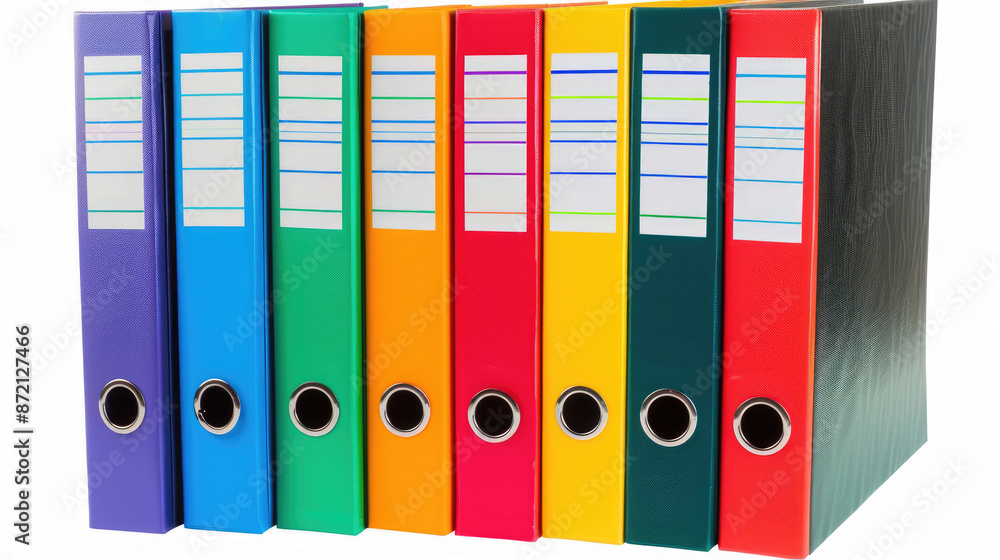 Row of Vibrant Office Ring Binders with a Standout Black Binder for A4 Documents Row of Vibrant Office Ring Binders with a Standout Black Binder for A4 Documents
