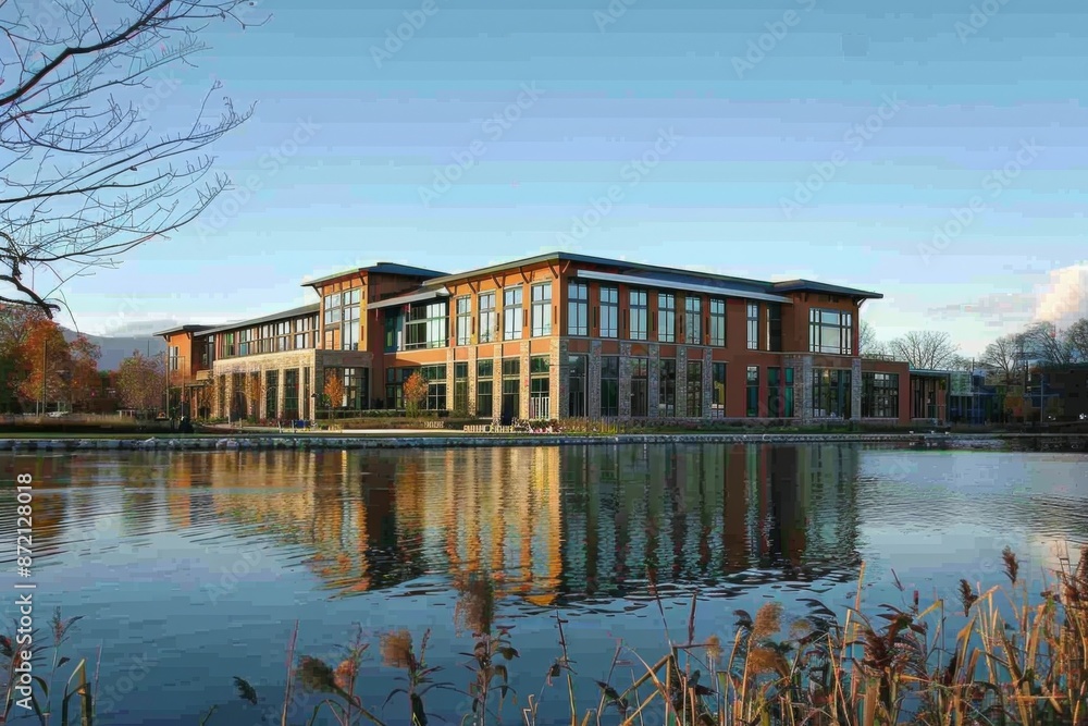 Fototapeta premium Modern Office Building by the Lake
