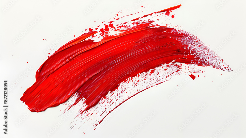 Thin Red Oil Paint Stroke on White Paper