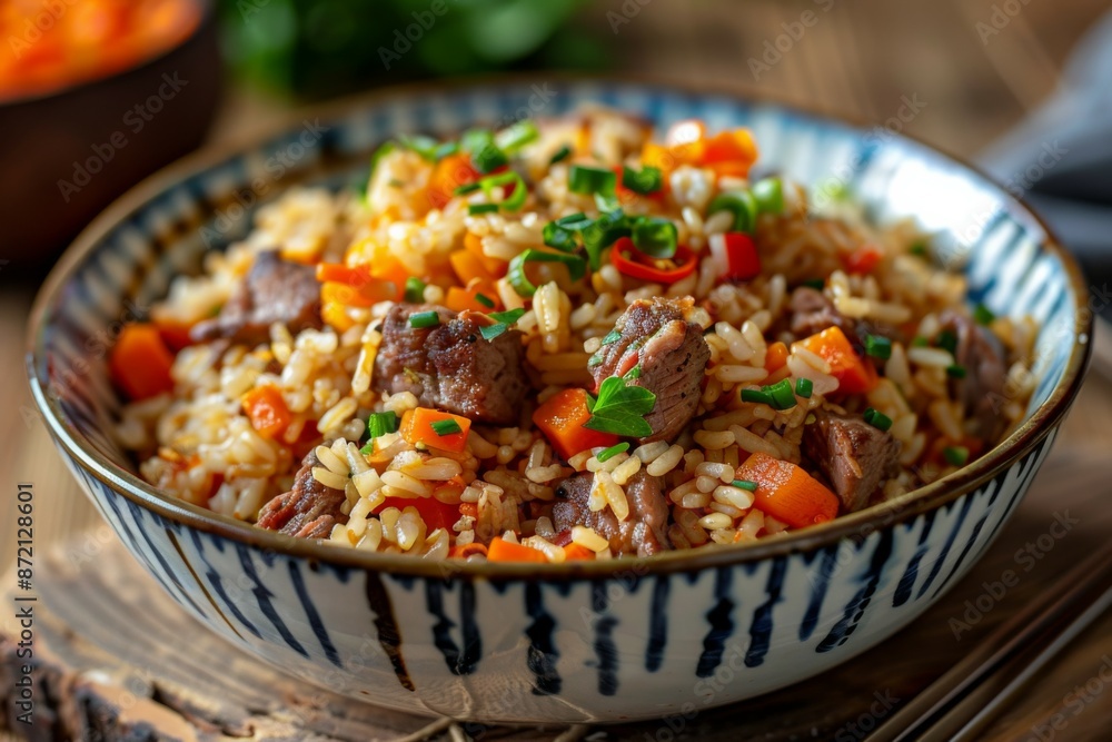 Delicious Beef Fried Rice in Bowl Delicious Beef Fried Rice in Bowl