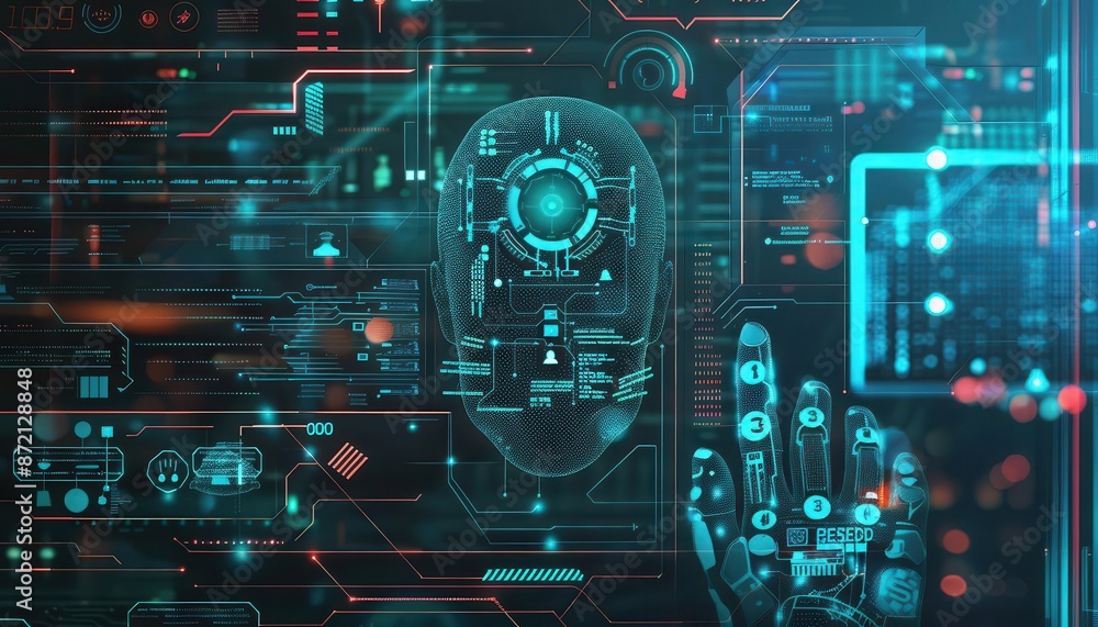 Behavioral biometrics in fraud detection systems theme side view showcasing security advancements futuristic tone Analogous Color Scheme Behavioral biometrics in fraud detection systems theme side view showcasing security advancements futuristic tone Analogous Color Scheme