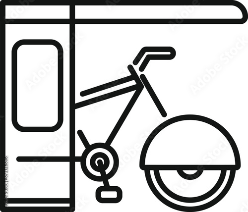 Outline icon of a bicycle sharing system station with a modern bike parked