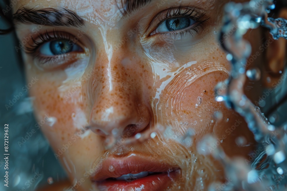 Close-up Portrait of Woman with Water Droplets Close-up Portrait of Woman with Water Droplets