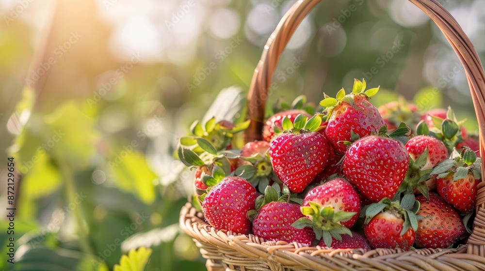 Basket of freshly picked strawberries in an orchard, soft sunlight, watercolor, warm tones, intricate details, summer picking Basket of freshly picked strawberries in an orchard, soft sunlight, watercolor, warm tones, intricate details, summer picking