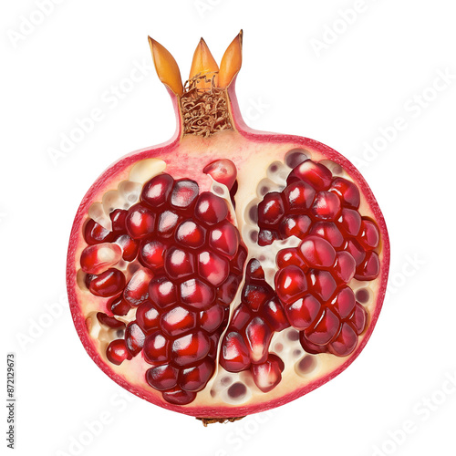 Fresh pomegranate cut in half on transparent background, isolated