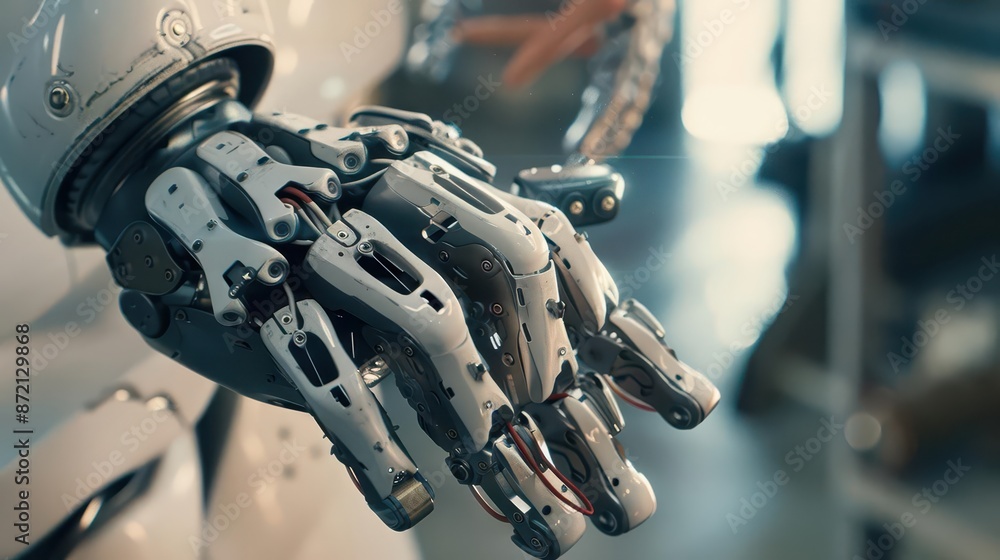 Advanced prosthetic limb testing, engineers adjusting mechanisms, natural daylight, closeup shot, realistic textures Advanced prosthetic limb testing, engineers adjusting mechanisms, natural daylight, closeup shot, realistic textures