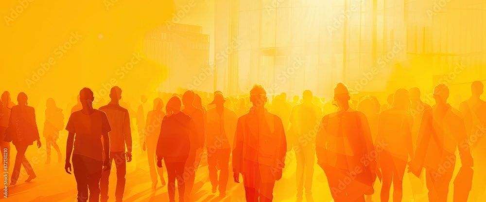 Fototapeta premium Yellow And Orange Silhouettes Of People, Representing Unity And Diversity,High Resolution, Ultra HD