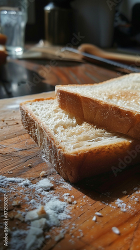 close up abstract image of bread on a wooden surface