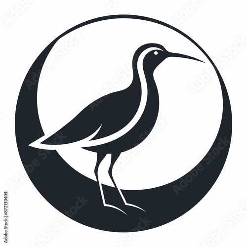 curlew silhouette vector illustration in a circle logo icon