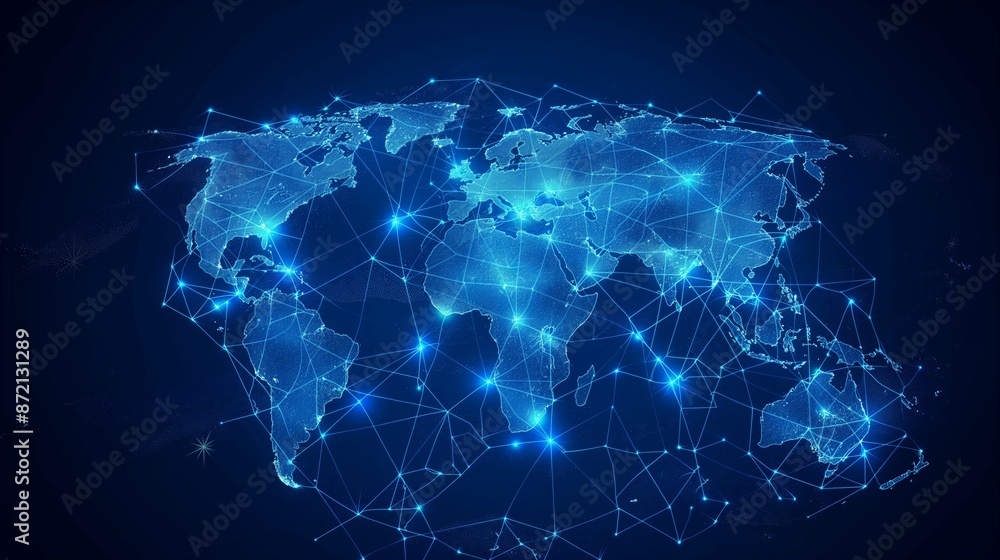 World map, digital information network World map, digital information network