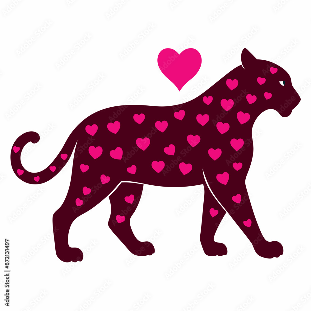 Fototapeta premium Leopard silhouette with hearts vector illustration 