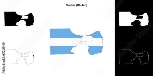 Biedma department (Chubut) outline map set photo