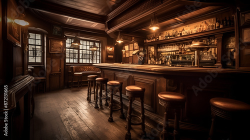 Old Wooden Bar with Comfortable Seats