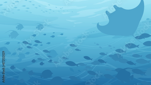 海中を泳ぐ魚の群れの背景_16:9