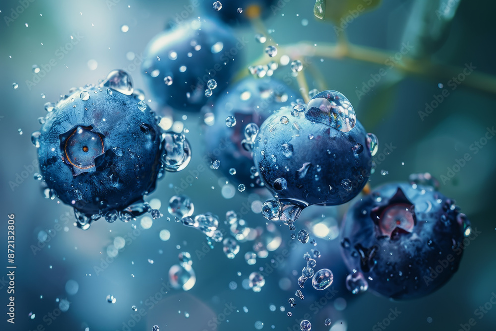 A close up of blueberries with water droplets on them A close up of blueberries with water droplets on them
