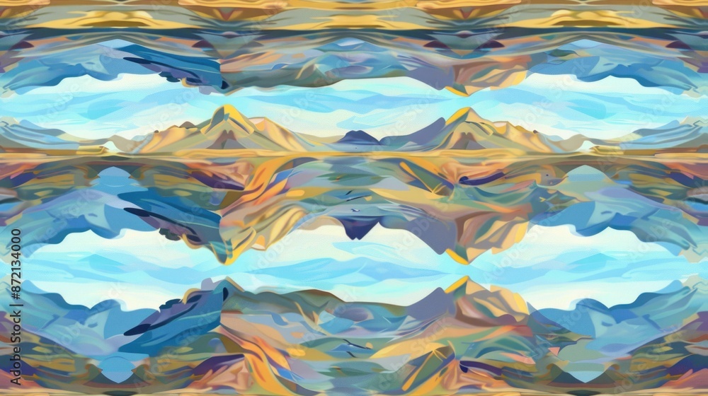 Abstract Mountain Landscape with Blue Sky and Water Reflection Abstract Mountain Landscape with Blue Sky and Water Reflection