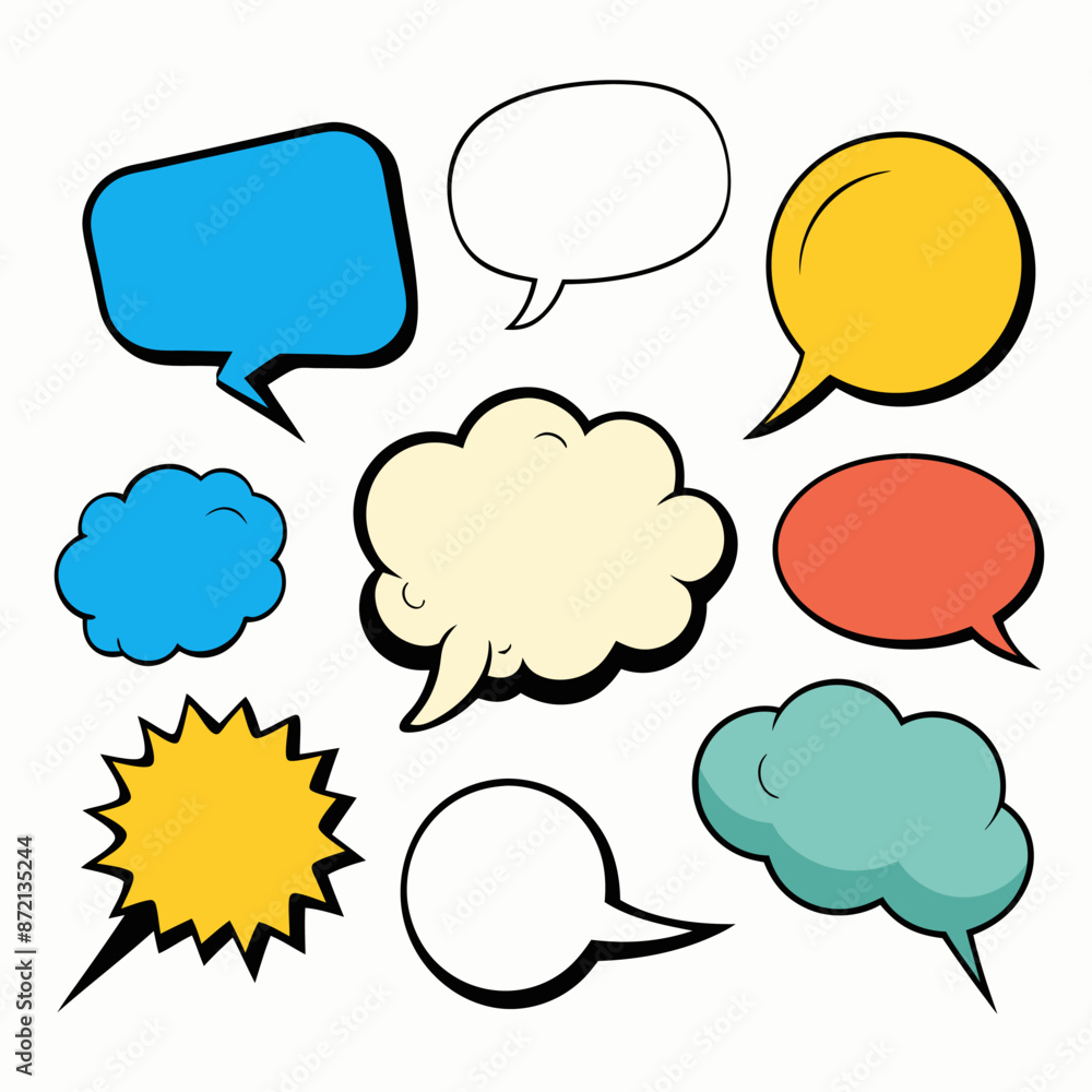 A variety of colorful speech bubbles against a white backdrop A variety of colorful speech bubbles against a white backdrop