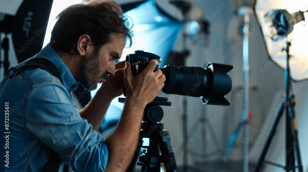 A man is taking a picture with a camera A man is taking a picture with a camera