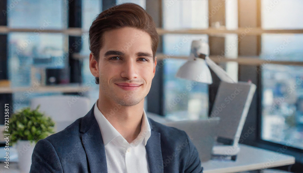 attractive male office worker on office background, work IT specialist attractive male office worker on office background, work IT specialist