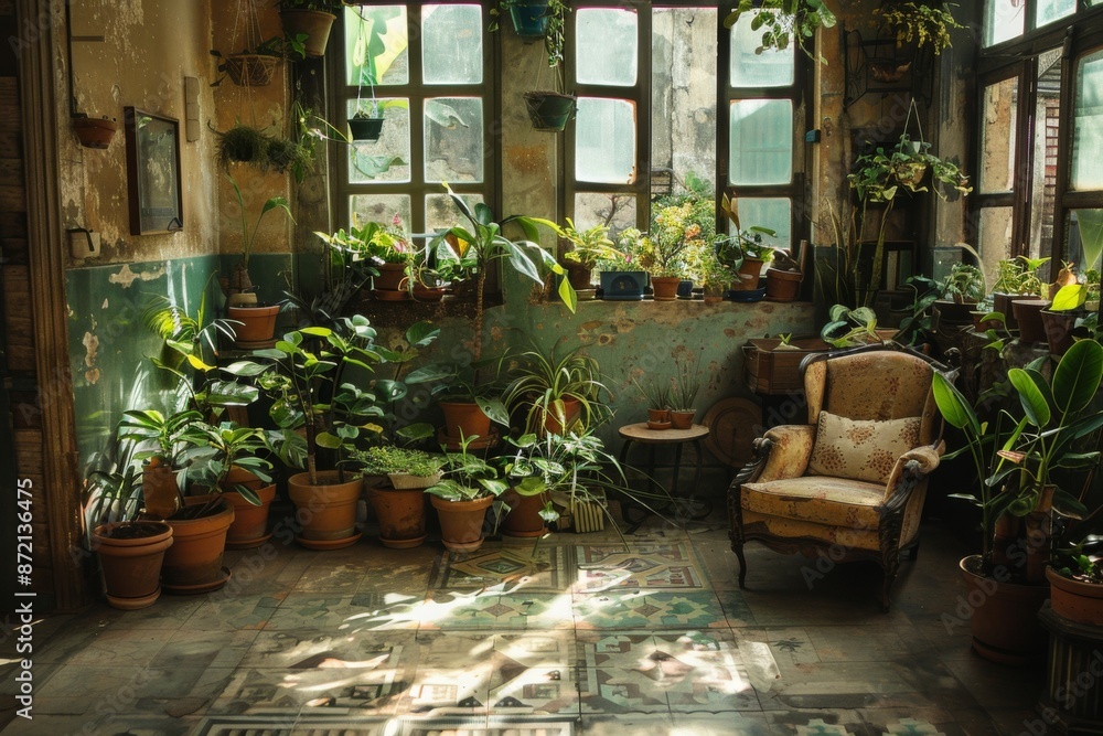 Obraz premium Vintage Sunroom with Indoor Garden