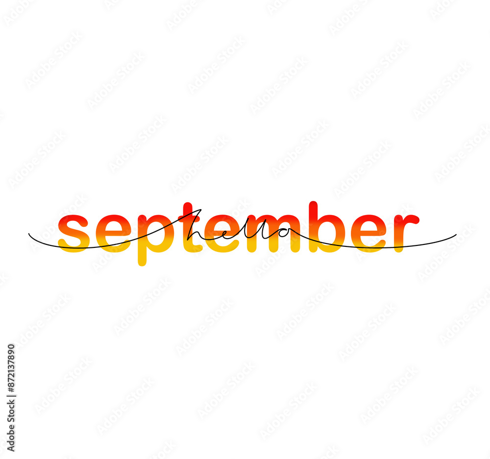Hello September illustrated hand writing calligraphy vector graphic with transparent background Hello September illustrated hand writing calligraphy vector graphic with transparent background