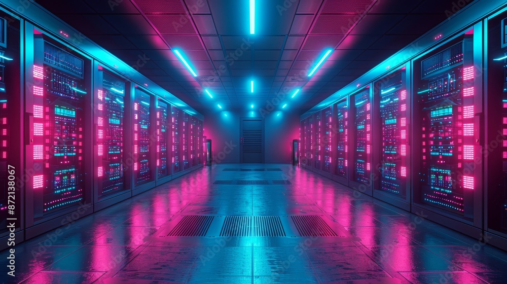 Futuristic Data Center with Neon Lights - Generative AI Futuristic Data Center with Neon Lights - Generative AI