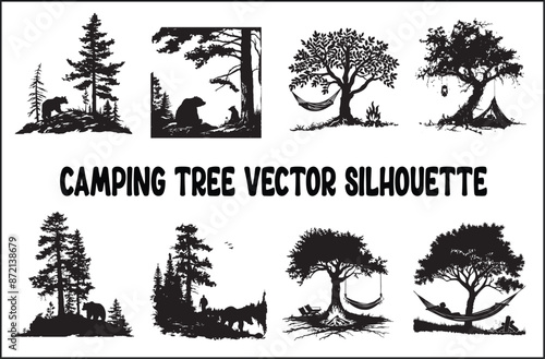 Camping tree vector silhouette