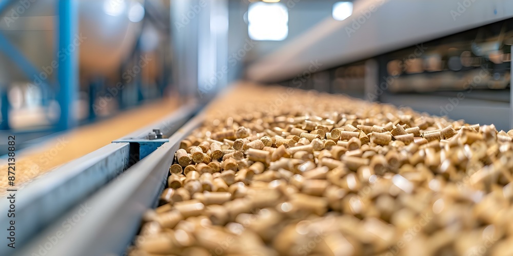 Visualizing the Wood Pellet Production Line in an Industrial Setting. Concept Industrial Setting, Wood Pellet Production, Visual Representation Visualizing the Wood Pellet Production Line in an Industrial Setting. Concept Industrial Setting, Wood Pellet Production, Visual Representation