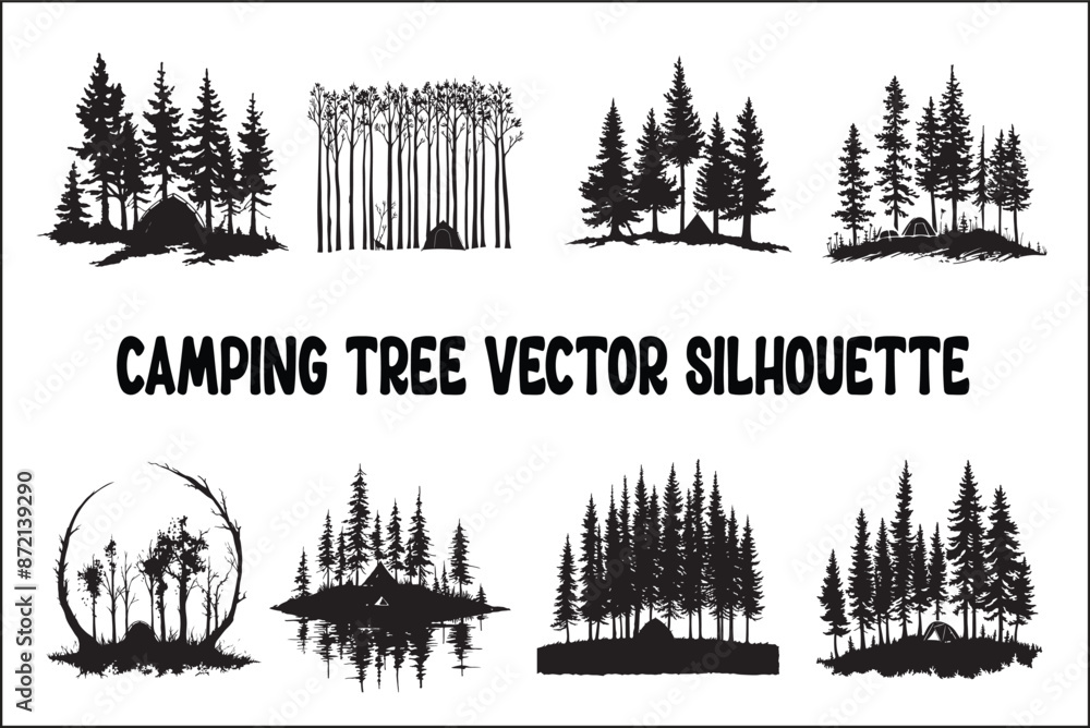 Camping tree vector silhouette Camping tree vector silhouette