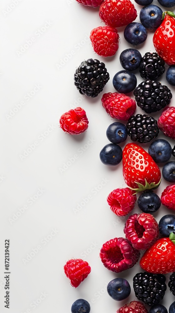 A bunch of berries are arranged on a white background. A bunch of berries are arranged on a white background.