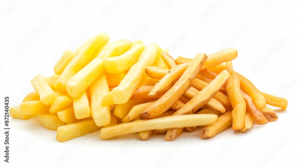 Frozen potatoes and French fries on white background Frozen potatoes and French fries on white background