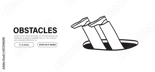 Fall to pit. Avoid mistakes or business failure, fail to solve problem concept. Businessman or employee ask for help or advice to overcome adversity and achieve business success or life stability.