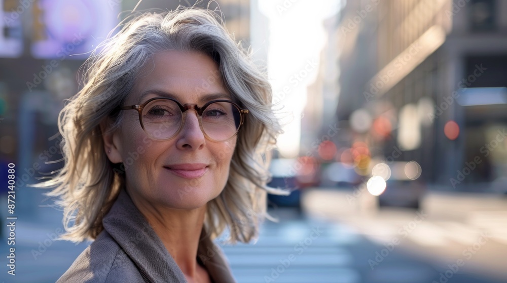 Portrait of stylish old lady in coat looking at camera. Street on blurred background Portrait of stylish old lady in coat looking at camera. Street on blurred background