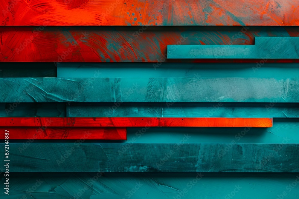 Obraz premium Abstract painting with blue and red stripes.