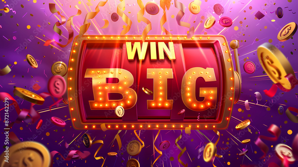 Win Big in text, banner design, jackpot winner, casino, 777, celebration, gambling, slot machine Win Big in text, banner design, jackpot winner, casino, 777, celebration, gambling, slot machine
