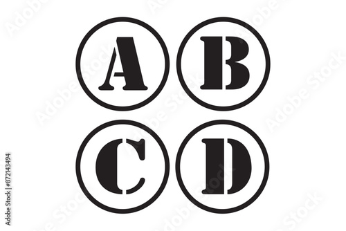 ABCD alphabet letters symbols black and white colored set stock illustration.