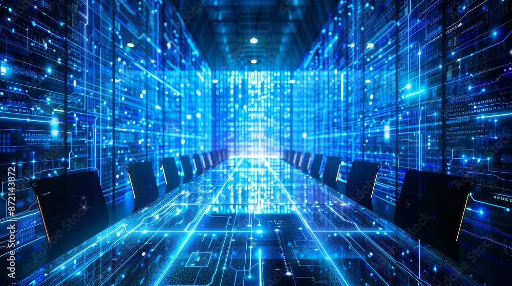 Fototapeta premium A futuristic meeting room equipped with AI technology to facilitate easier communication and collaboration