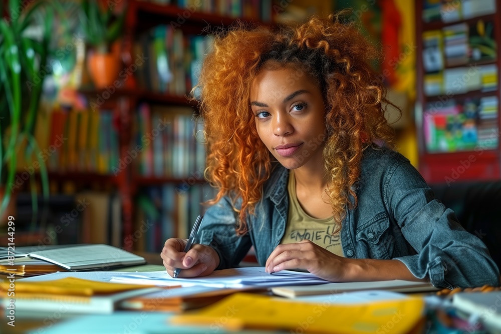 Young Woman Studying in a Library Young Woman Studying in a Library