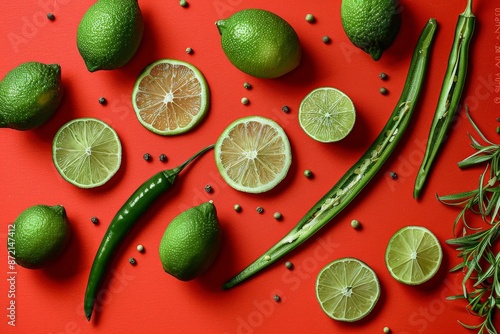 Lime and chili pepper backg...
