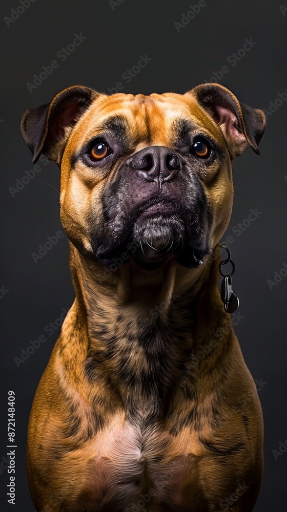A brown dog with a black background. A brown dog with a black background.