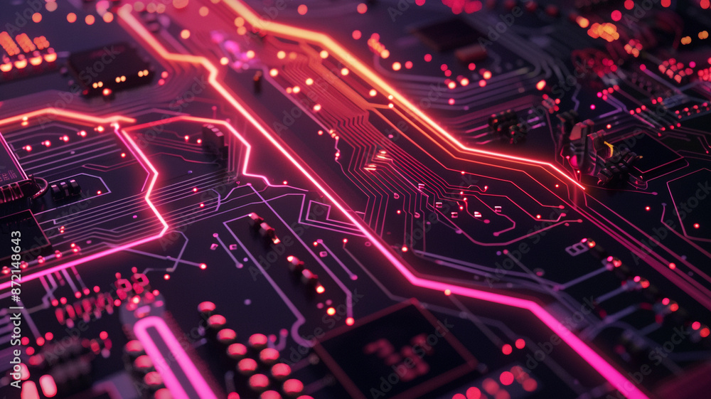 Sleek Black Background with Neon Circuit Patterns Sleek Black Background with Neon Circuit Patterns