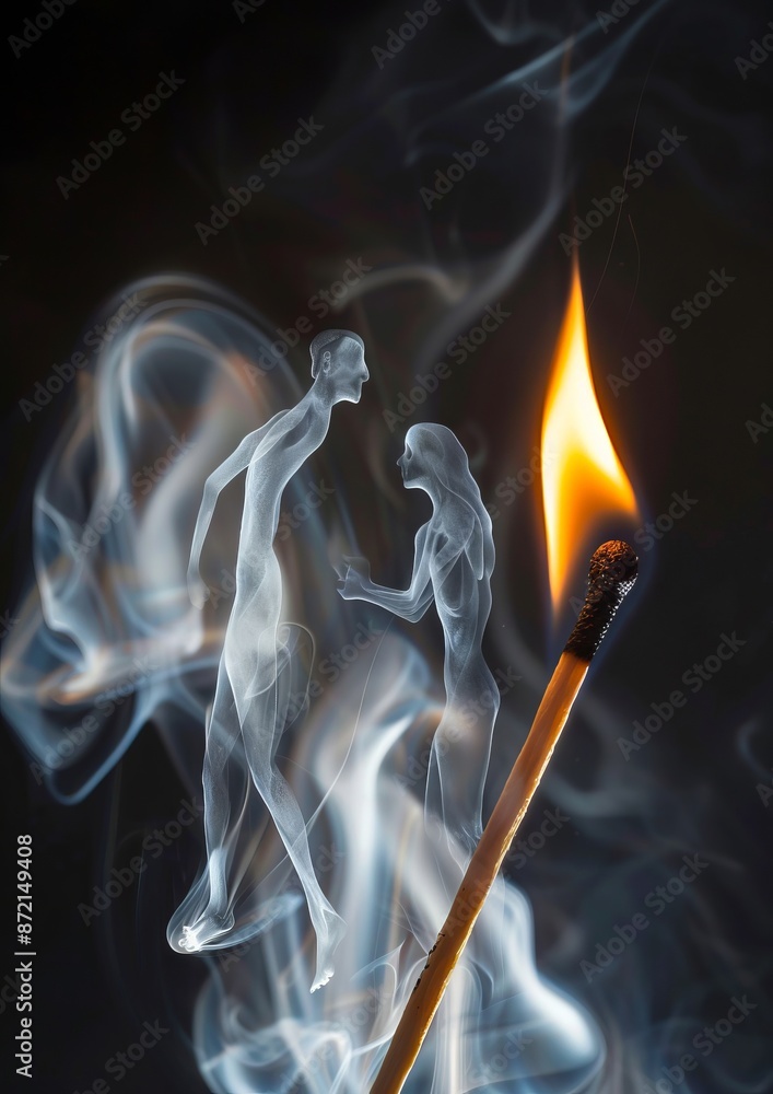 A matchstick is burning in the smoke. A matchstick is burning in the smoke.
