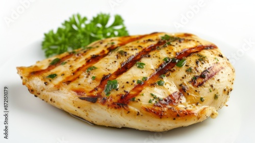 Grilled chicken breast on white background